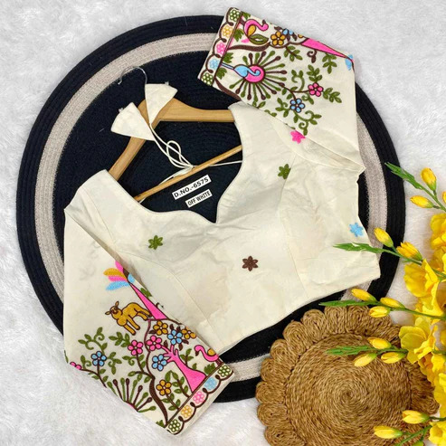 BL 6575 Khadi Cotton Embroidery Blouse