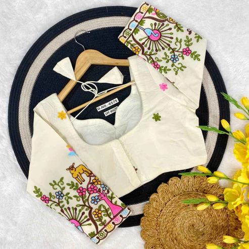 BL 6575 Khadi Cotton Embroidery Blouse