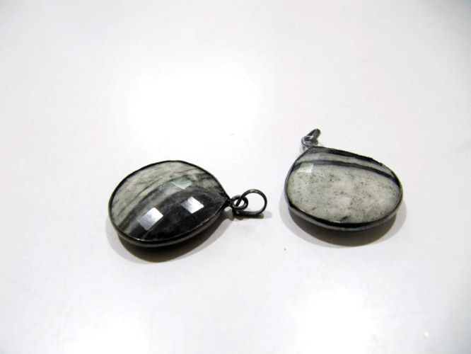 Natural Zebra Agate Heart Shape Briolette Faceted Connector Pendant Charm 22 mm