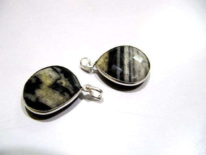 Natural Zebra Agate Heart Shape Briolette Faceted Connector Pendant Charm 22 mm