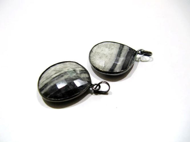 Natural Zebra Agate Heart Shape Briolette Faceted Connector Pendant Charm 22 mm