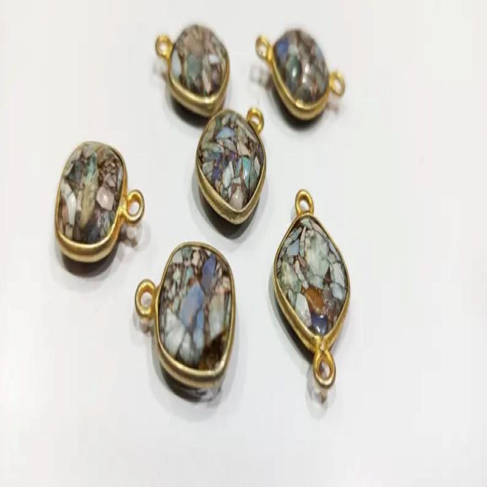 Ethiopian Opal Copper Turquoise Cushion Shape 10mm Briolette connector Bezel Charms
