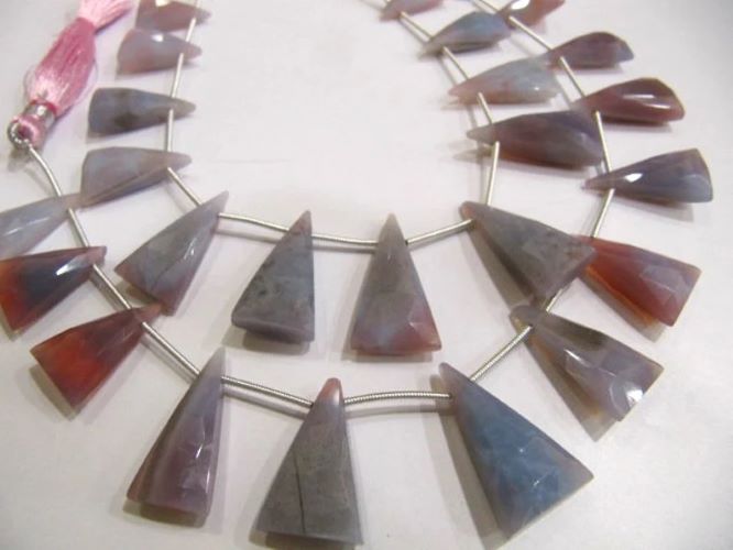Natural Lavender Blue Opal Triangle Shape Faceted Briolette 14X24mm beads Strand 8 inch Long