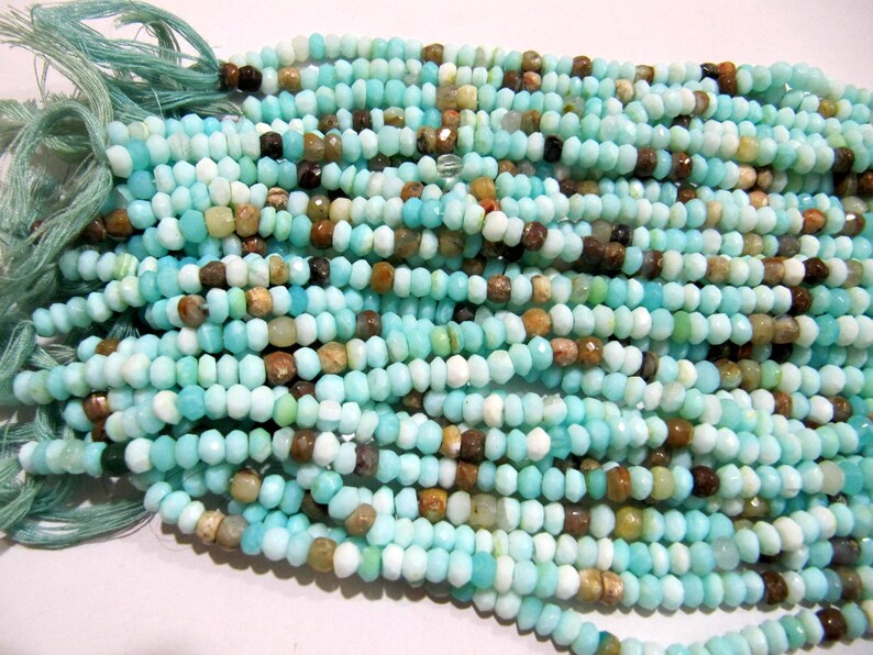 Natural Peruvian Opal Rondelle faceted Beads 3 to 6mm best Quality Beads Strand 8 inches Long 