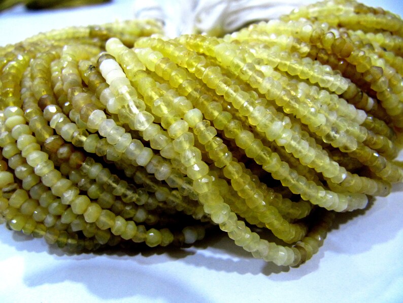 Rare Yellow Opal Rondelle Faceted Gemstone Strands 14 inches, 3to 4mm beads