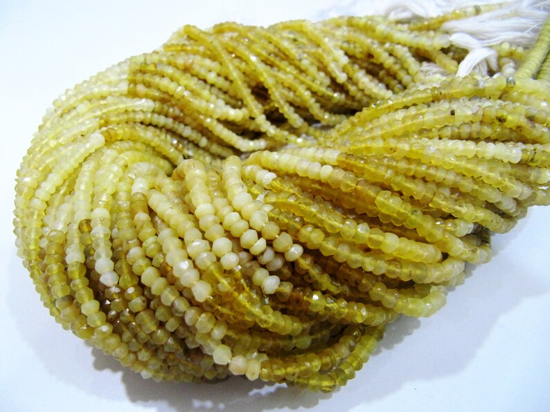 Rare Yellow Opal Rondelle Faceted Gemstone Strands 14 inches, 3to 4mm beads