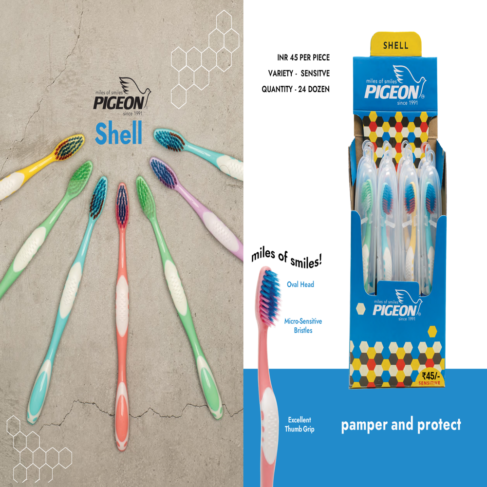 Pigeon Shell In Hygenic Case - Bristle Color: Multi