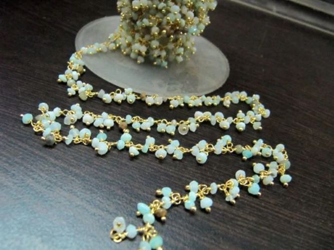 Natural Peruvian Opal Rondelle Faceted Dangling Cluster Chain 2.5 to 3mm