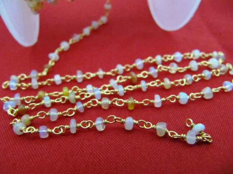 Natural Ethiopian Opal Rondelle Plain Smooth Beaded 2.5-3mm Size Opal Sterling Silver Rosary Bead Chain