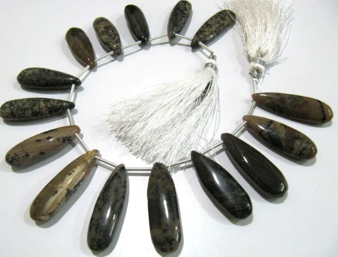 Natural Brown Dendritic Opal Pear Shape Plain Smooth Briolette beads 9x30mm To 10x35mm Strand 8 Inches long