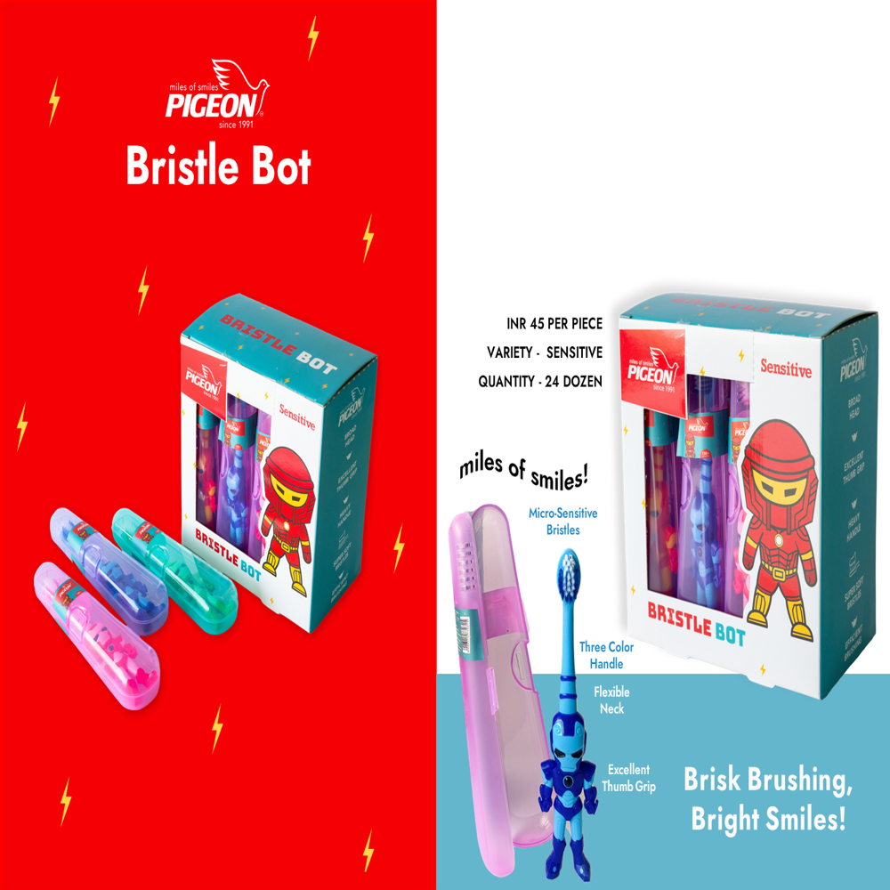 Pigeon Bristle Bot In Hygenic Case - Bristle Color: Multi