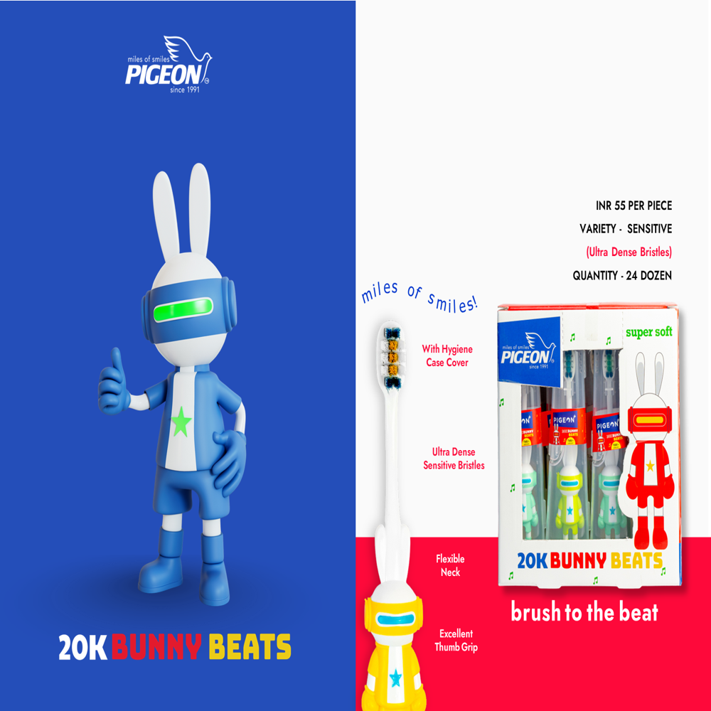 Pigeon 20X Bunny Beats In Hygenic Case - Bristle Color: Multi