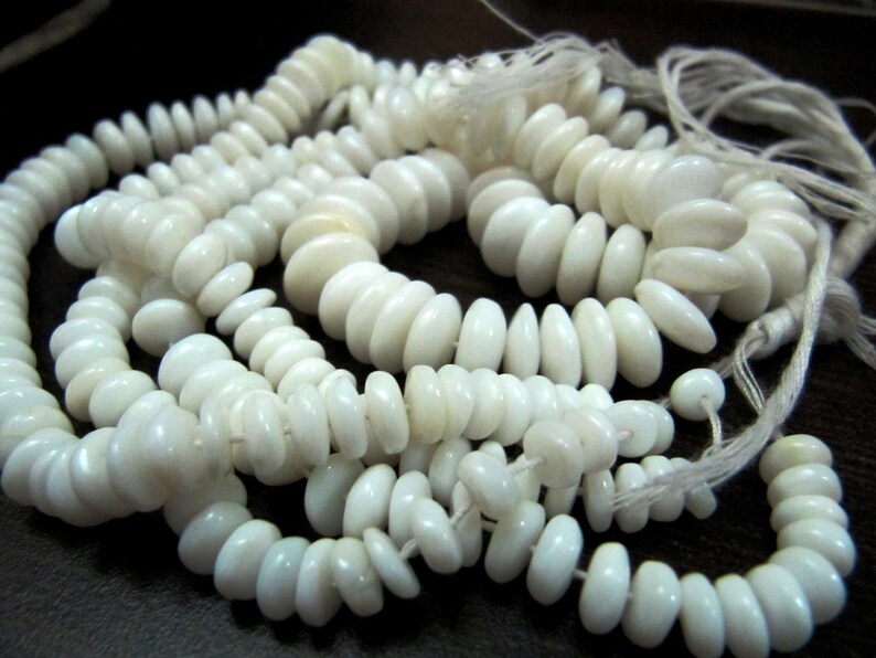 Natural White Opal Smooth Rondelle 6-12mm Size Beads  White Opal German Cut  , Length 8 inches