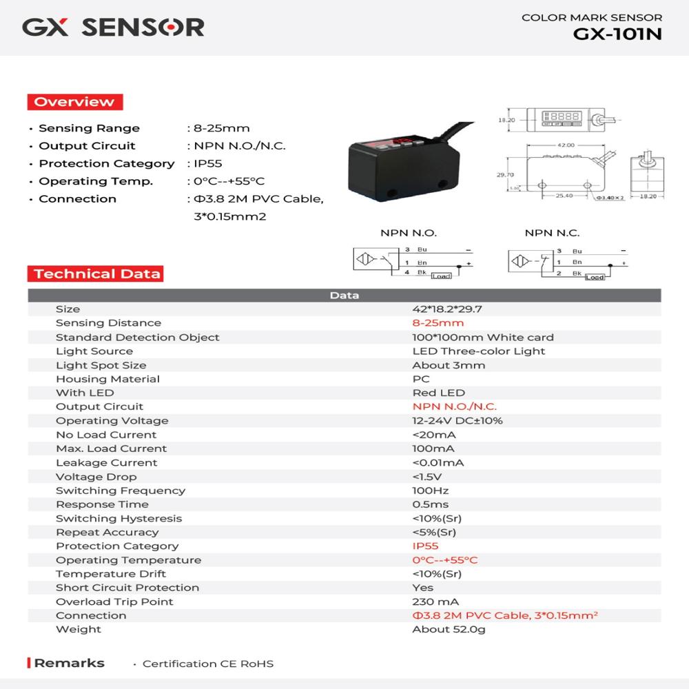 Gx Colour Mark Sensor - Accuracy: 0.1 Mm