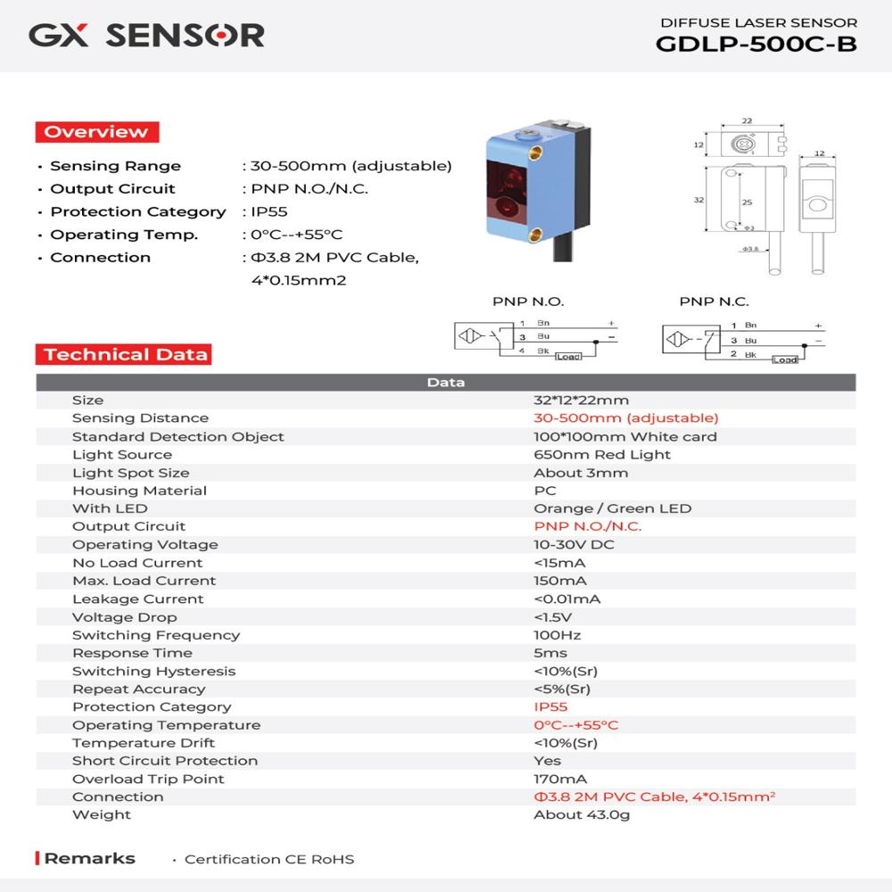 Laser led diffuse type GX Photo electrical sensor