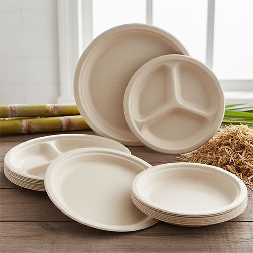 Bagasse 3cp Natural Round Plate
