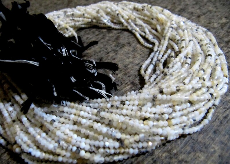 Natural Dendritic Opal 2mm Rondelle Micro faceted Gemstone Beads Strand 13 Inches Long