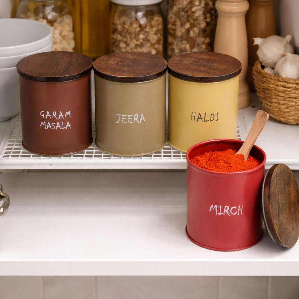 Spice Jar Container with Wood Lid