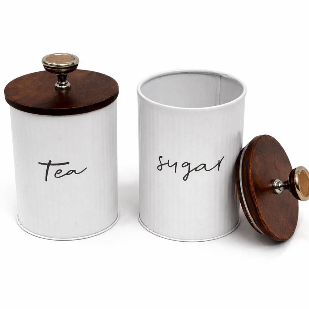 Tea and Sugar Jar Container Mango Wood Cover lids Set of 2