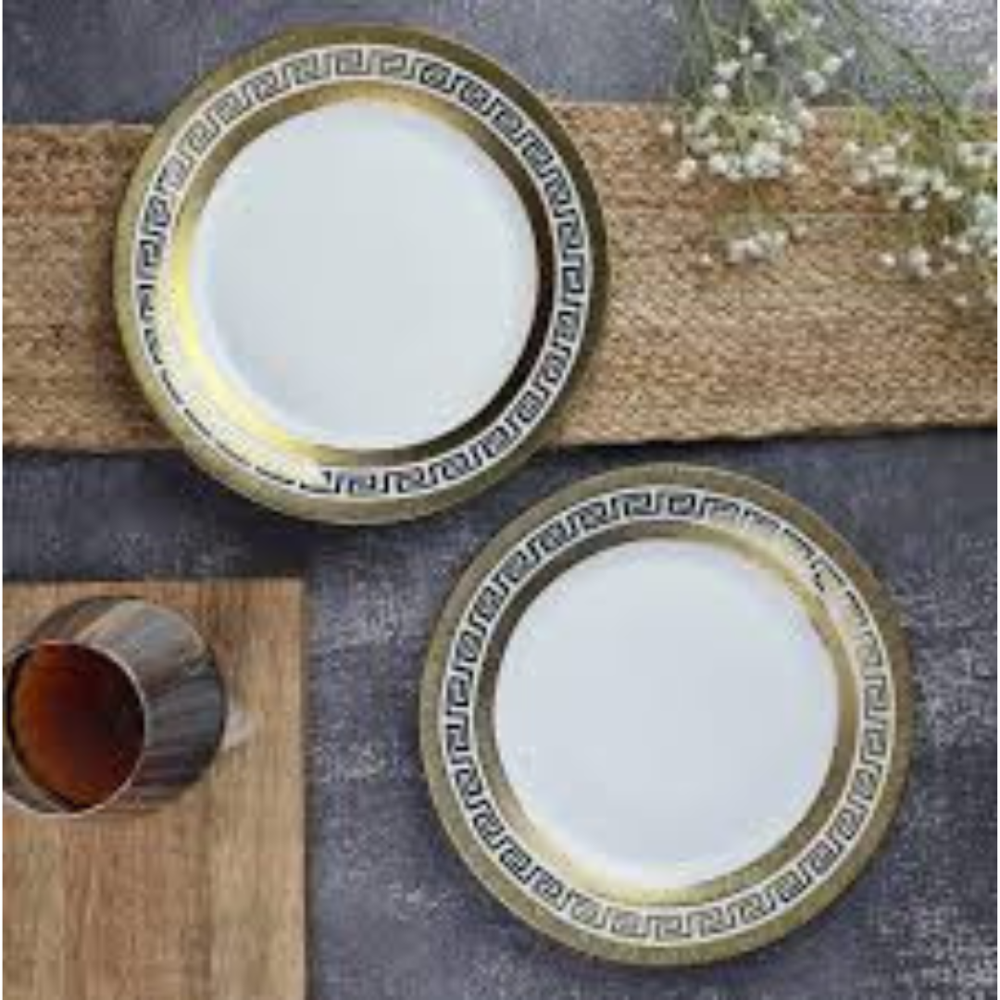 Melamine Gold Fret Dinner Plate - Color: White