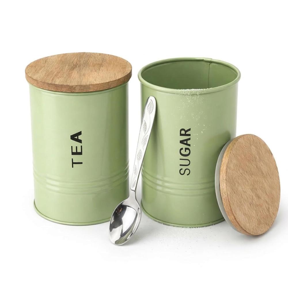 Tea and Sugar Jar Container with wooden lids