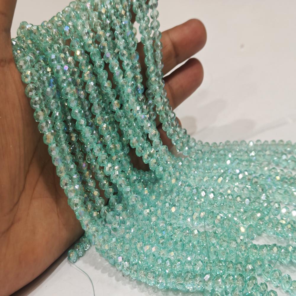 Green Amethyst Hydro Quartz AB Mystic Coated Rondelle Faceted 6mm Beads Strand 15 inches.