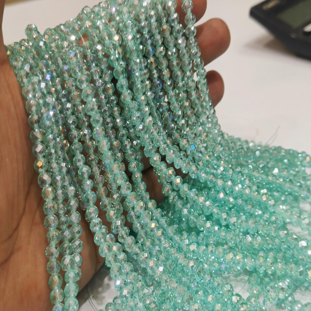 Green Amethyst Hydro Quartz AB Mystic Coated Rondelle Faceted 6mm Beads Strand 15 inches.