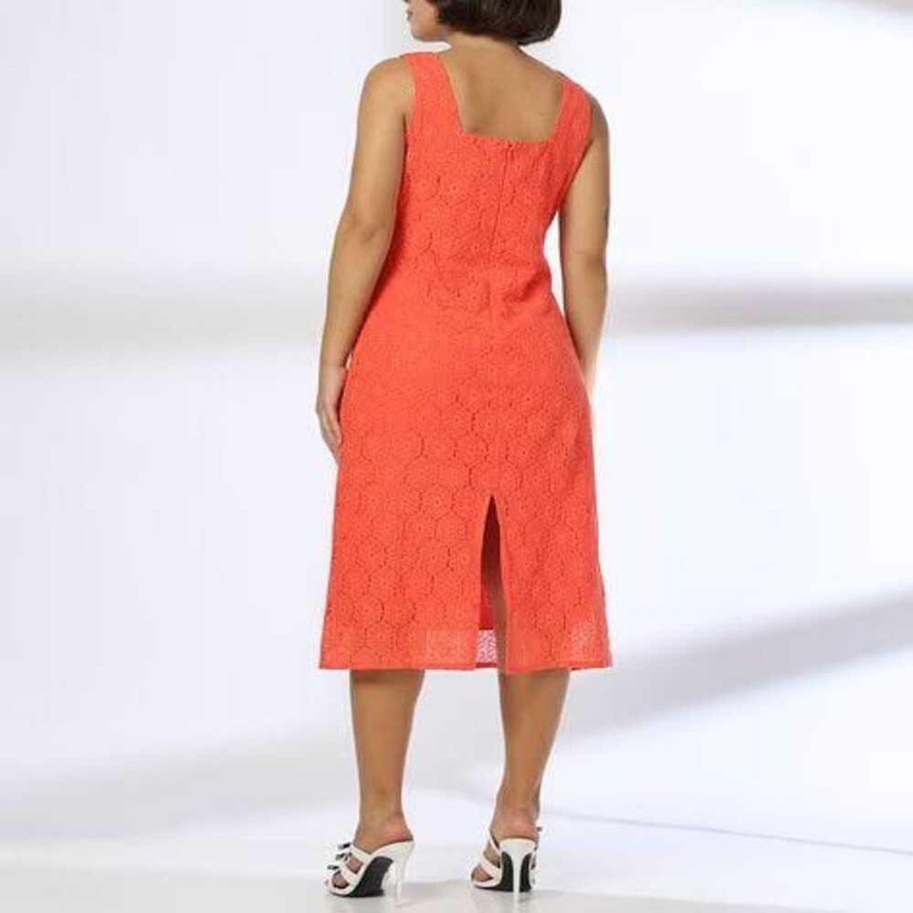 Womens Coral Lace Midi Dress