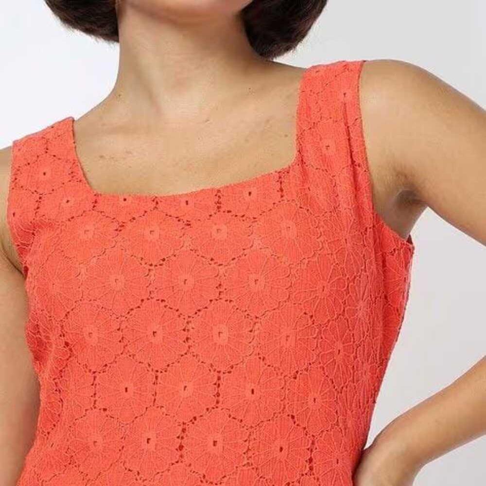 Womens Coral Lace Midi Dress