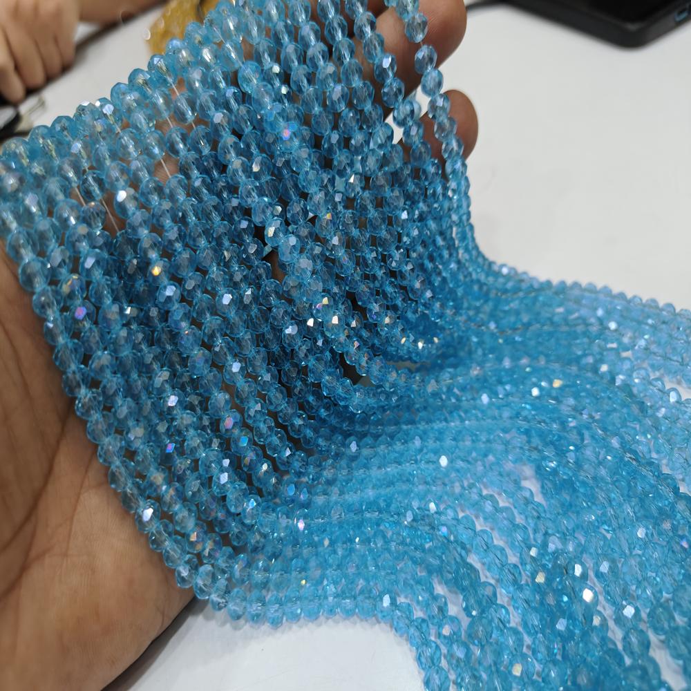 Blue Topaz Hydro Quartz AB Mystic Coated Rondelle Faceted 6mm Beads Strand 15 inches