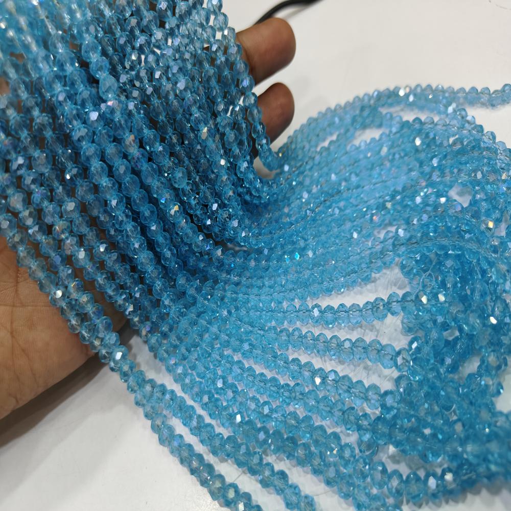 Blue Topaz Hydro Quartz AB Mystic Coated Rondelle Faceted 6mm Beads Strand 15 inches