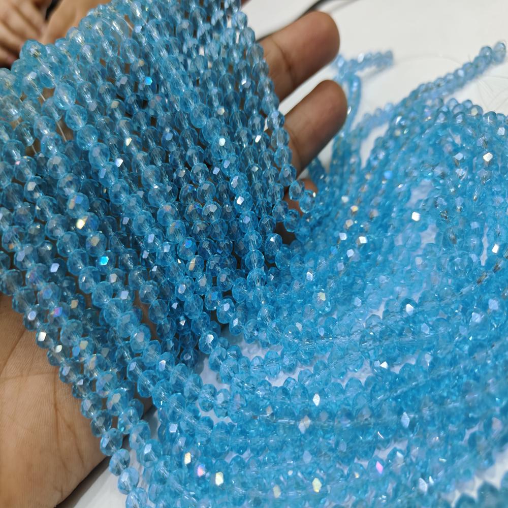 Blue Topaz Hydro Quartz AB Mystic Coated Rondelle Faceted 6mm Beads Strand 15 inches