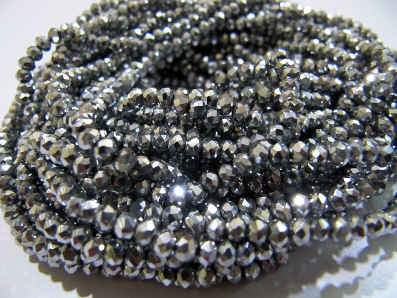 3 Strings  Crystal Glass Silver Pyrite Color Beads Rondelle Faceted Size 3mm Coated