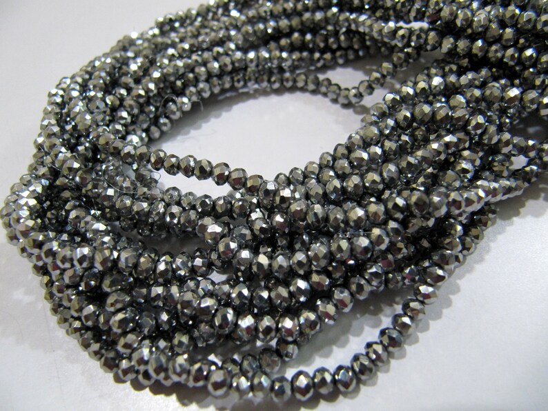 3 Strings Crystal Glass Silver Pyrite Color Beads Rondelle Faceted Size 3mm Coated