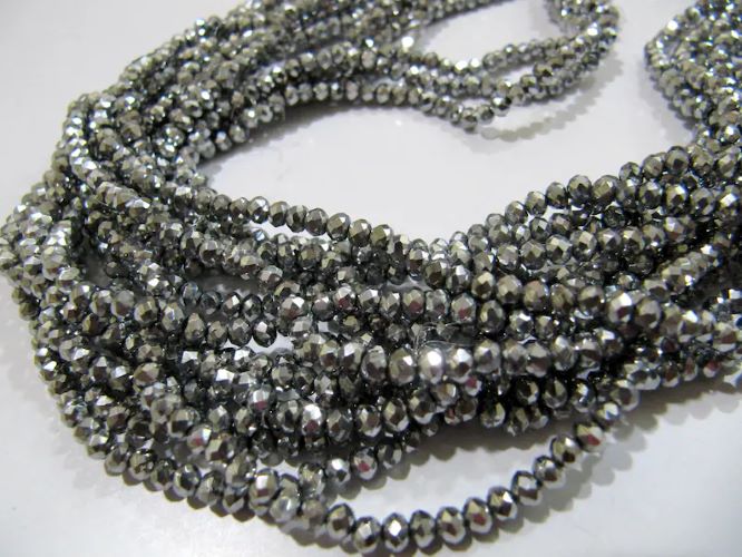 3 Strings Crystal Glass Silver Pyrite Color Beads Rondelle Faceted Size 3mm Coated