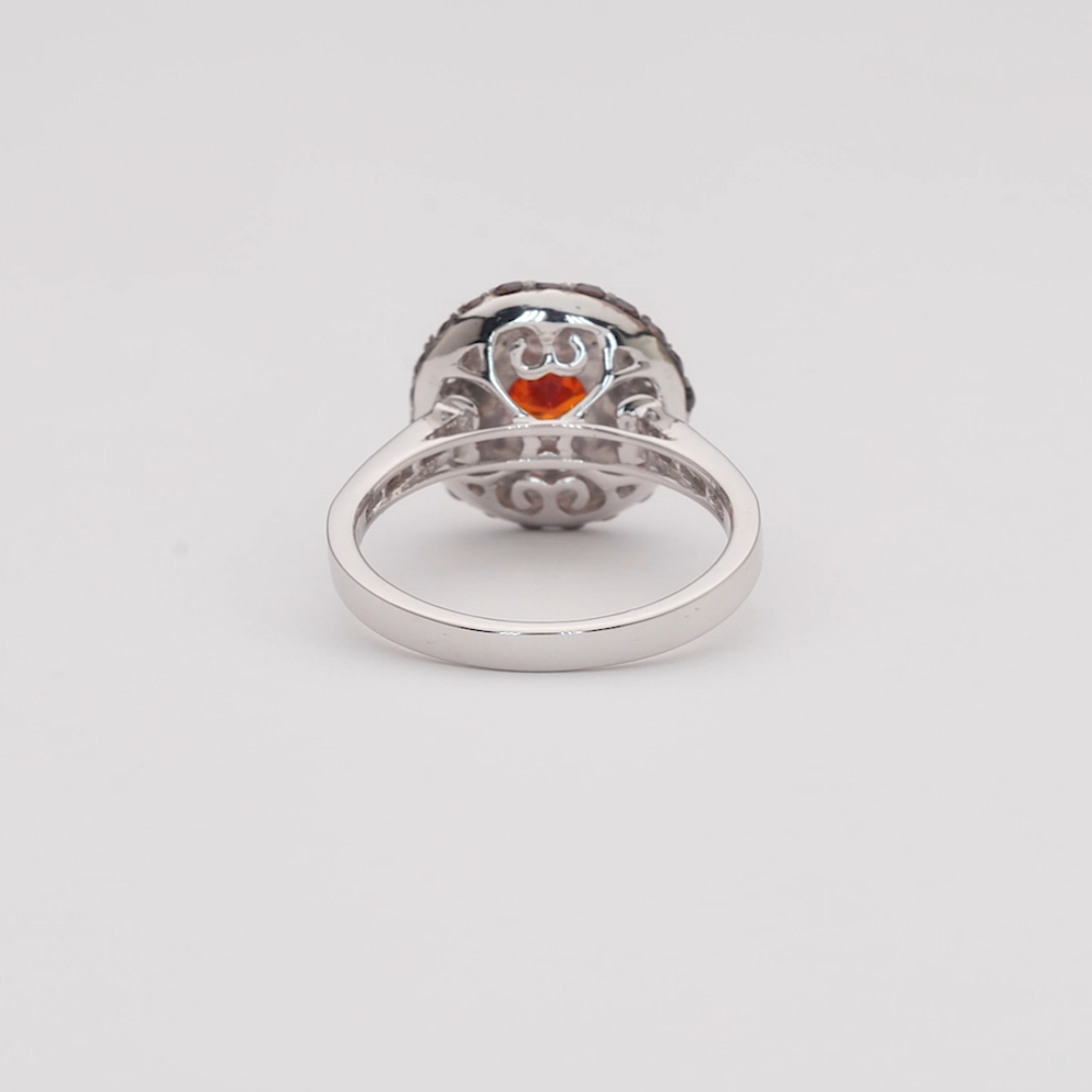 Vibrant Orange Sapphire Halo Ring with Chocolate & White Diamonds