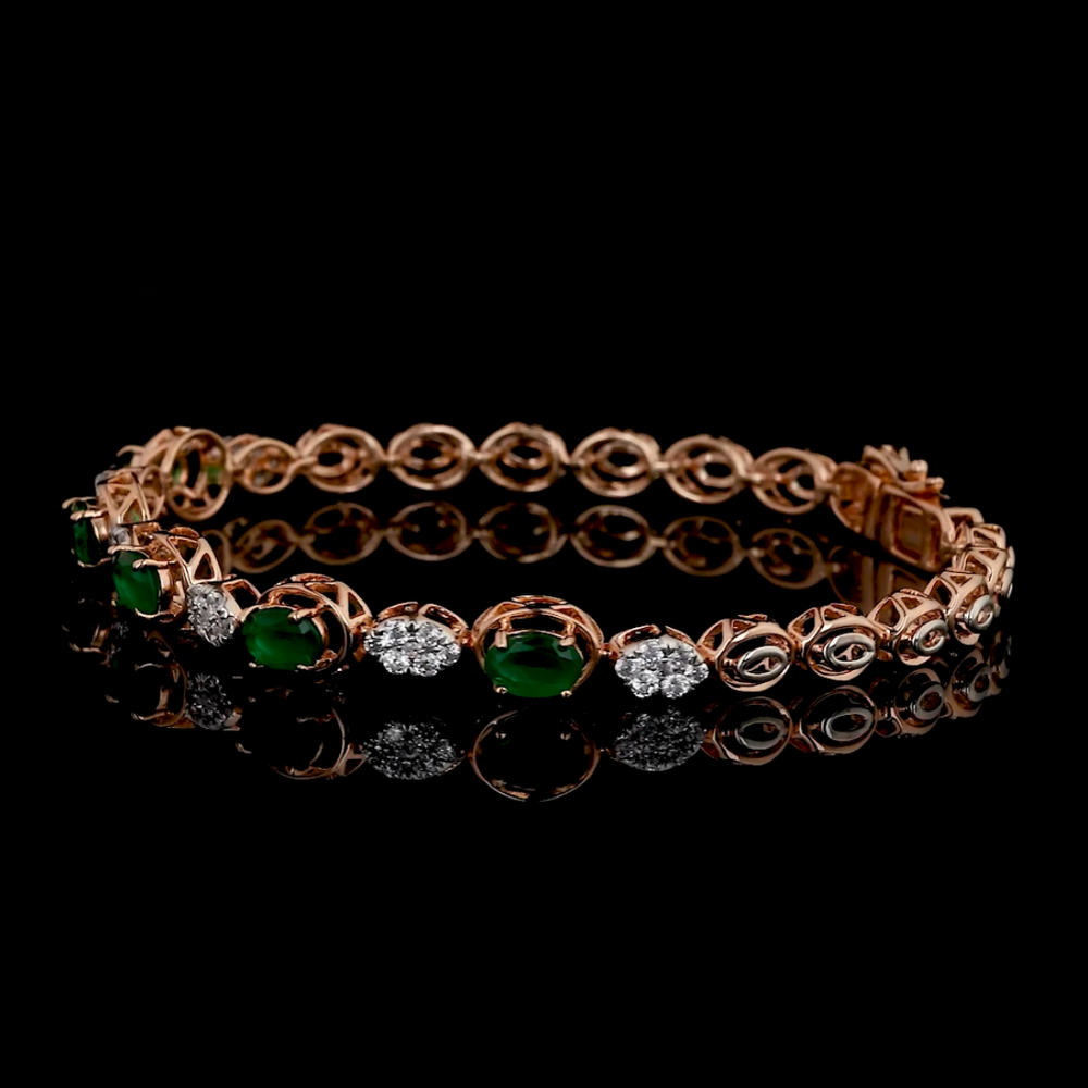 Rose Gold Oval Emerald and Diamond Alternating Link Bracelet