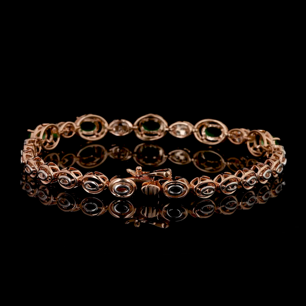 Rose Gold Oval Emerald and Diamond Alternating Link Bracelet