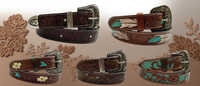Za-097 Hand Tooling Antique Finish Belt - Genuine Leather, 1.5 Inch, Brown With Antique Shading | Solid Metal Pin Buckle, Hand Tooled Pattern, Customizable