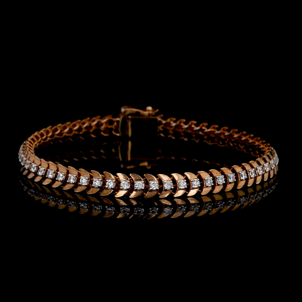 Rose Gold Scalloped Diamond Tennis Bracelet / Curved Link Diamond Line Bracelet