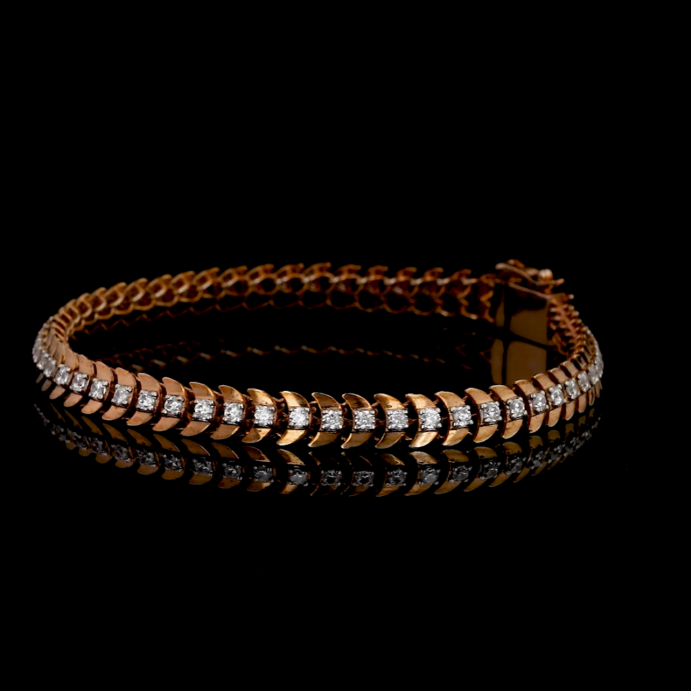 Rose Gold Scalloped Diamond Tennis Bracelet / Curved Link Diamond Line Bracelet