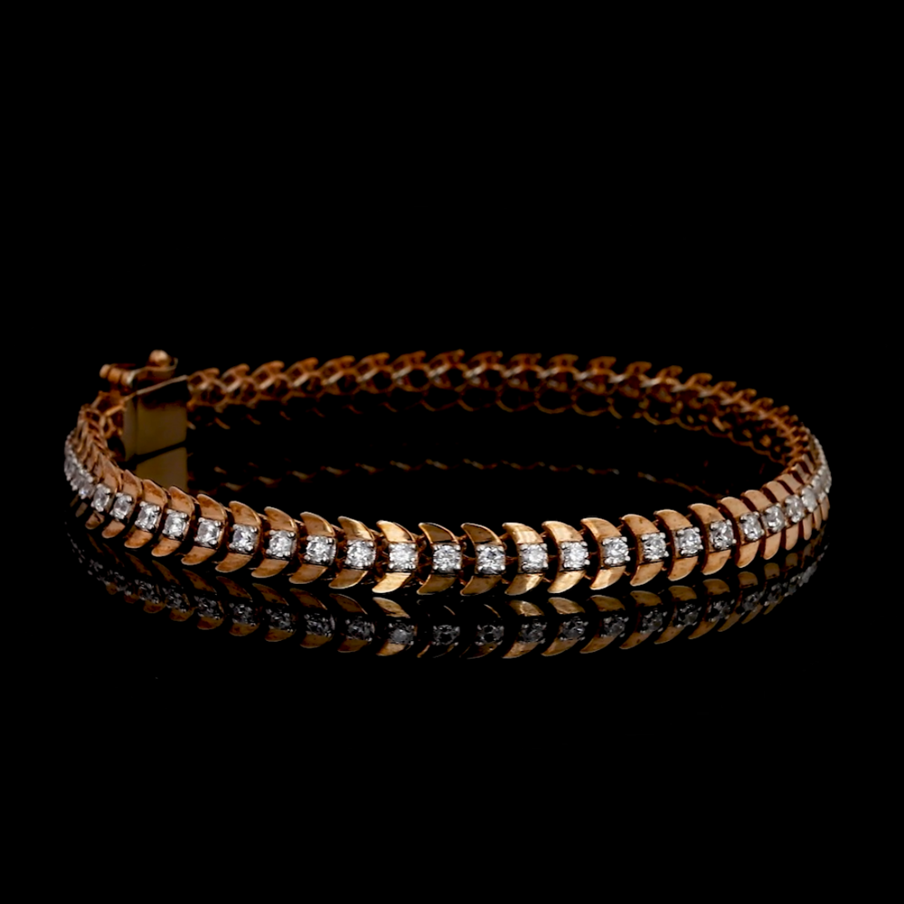 Rose Gold Scalloped Diamond Tennis Bracelet / Curved Link Diamond Line Bracelet