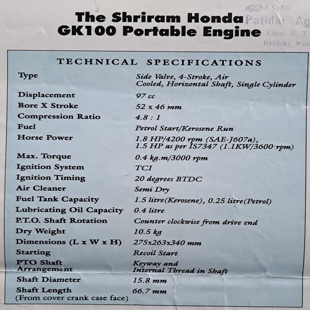 shriram Honda Engine GK-100