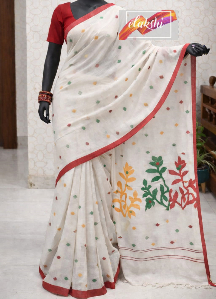 White Soft Cotton Hand Woven Saree