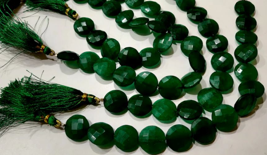 Emerald Round Coin Shape Briolette Faceted Straight Drilled Beads 15mm Sold per Strand 8 inches long