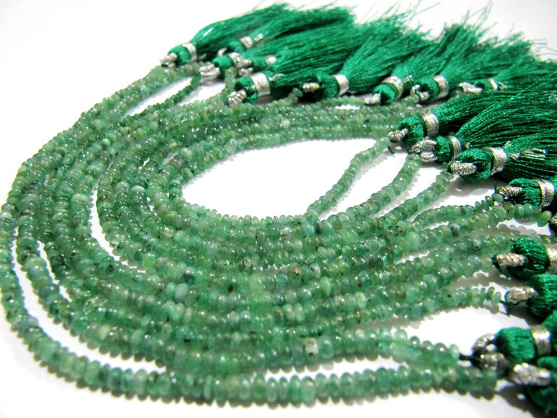 Natural Emerald Rondelle Plain Smooth Beads 2.5-3mm strand 8 inches
