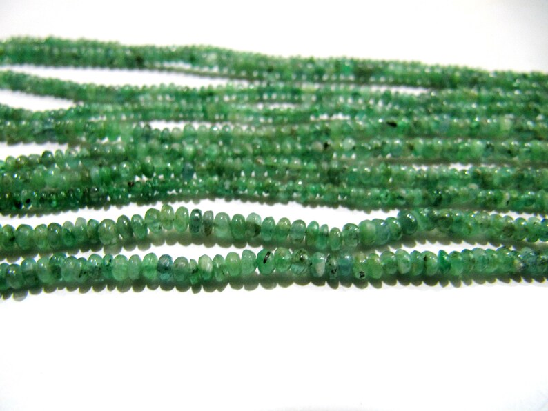 Natural Emerald Rondelle Plain Smooth Beads 2.5-3mm strand 8 inches