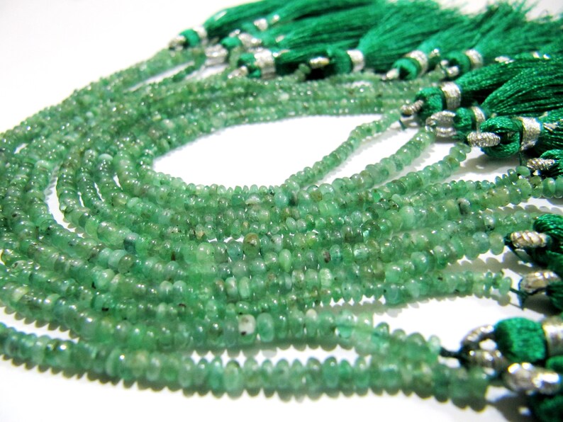 Natural Emerald Rondelle Plain Smooth Beads 2.5-3mm strand 8 inches