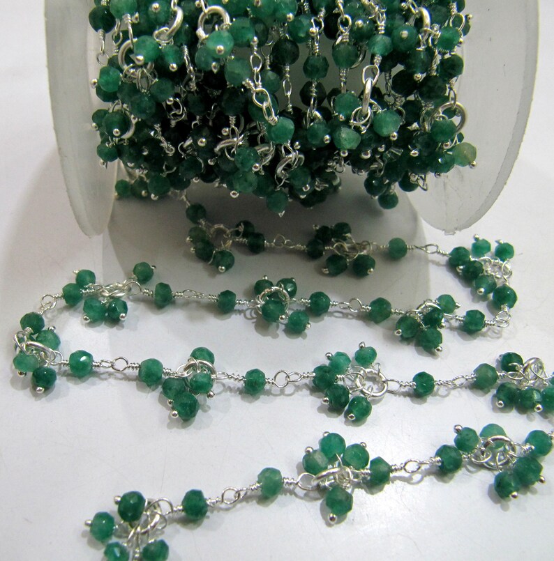 1 Foot- Dyed Emerald Beaded Gemstone Flower Chain Rondelle faceted Beads 3 to 4mm size