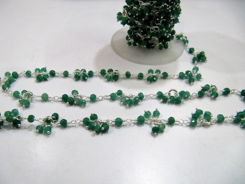 1 Foot- Dyed Emerald Beaded Gemstone Flower Chain Rondelle faceted Beads 3 to 4mm size